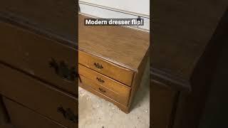 Quick before and after of our refinished modern white dresser!