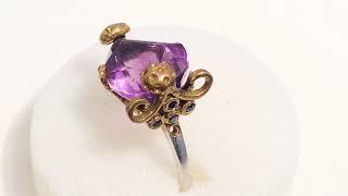 Ring Size 8 Natural Amethyst and Peridot 925 Sterling Silver