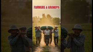 Farmers & Grandpa Carry Long Watermelon Together
