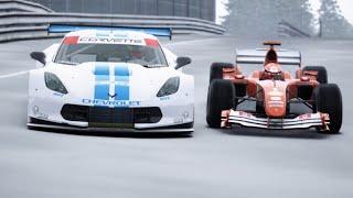 Michael Schumacher F1 Ferrari F2004 vs GT3 Racing Cars at Nordschleife in the Rain