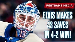 ELVIS MERZLIKINS MAKES 43 SAVES and MONAHAN Scores Twice in 4-2 W Over The Devils  | Postgame Media