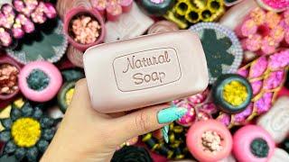 Relaxing ASMR Soap Art: Crushing Colorful Soap, Cutting cubes,Creating with Glitter Starch and Foam!