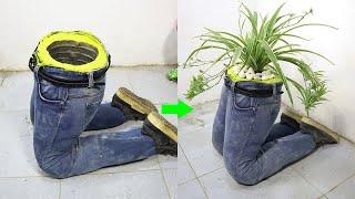 Amazing Craft idea - Make Cement Pot from Old Jeans - Very Easy Unique