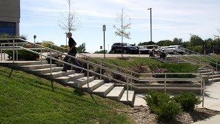 Dustin Blauvelt behind the scenes crooked grind handrail