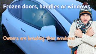 How to open a Tesla in the winter with frozen door handles or windows & not break the glass!