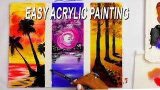 Landscape Acrylic Painting for beginners | Step by Step | Set of 3 Paintings | Sunset