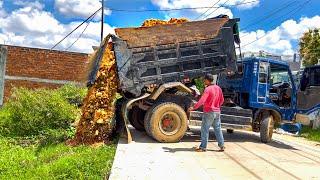 Starting A New Project!! Filling Land by Bulldozer Komat'Su D20P push stone With 5ton Trucks