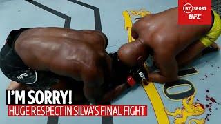 "I'm sorry!" Anderson Silva and Uriah Hall share emotional moment of respect after final UFC fight.