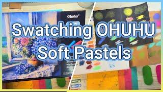 Swatching Beautiful OHUHU Soft Pastels on 3 different colored papers