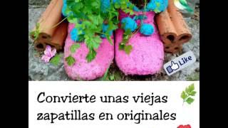 Maceteros con zapatillas viejas. Reciclaje