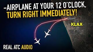 CLOSE CALL. Near MIDAIR between departing Airplanes from LAX Airport. REAL ATC