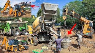 JCB 3DX Super and AJAX 4000 Deutz 80 Borewell Tractor ESCORTS Crane Working together PILE Foundation