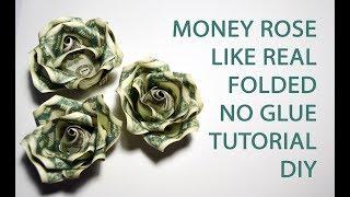 Money Rose like Real Origami Flower Folded No glue Dollar Tutorial DIY