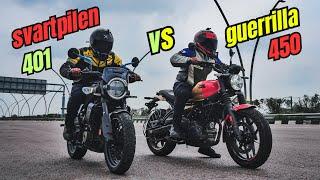 Husqvarna Svartpilen 401 Vs Royal Enfield Guerrilla 450 Drag Race | Amazing Battle