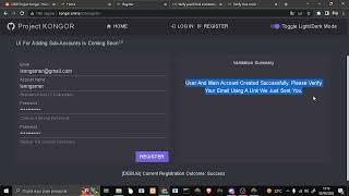 How to create account in project kongor