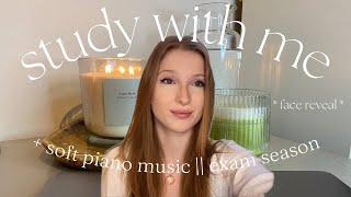 REAL TIME STUDY WITH ME w/ SOFT ACADEMIA PIANO PLAYLIST || med school exam season (+face reveal)