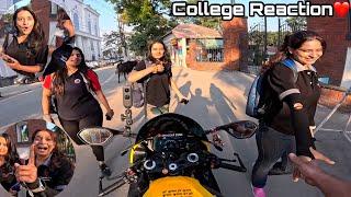 Cute Girl Reaction on Kawasaki Zx10r | Bunny Helmet Cover | College Reaction2 #z900 #kawasaki #cute