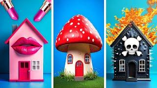 One Colored House Challenge || Barbie Vs Mario Vs Wednesday