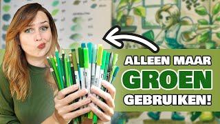 ZOVEEL! - ALLE GROENE ART SUPPLIES gebruiken die ik heb! - 1 kleur Challenge