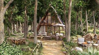 Cozy Forest Cabin Ambience  Relaxing Nature Sounds of the Forest | Wind Chimes & Crackling Fire