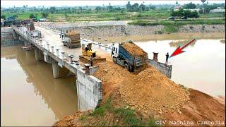 Incredible Techniques Build Ramp Bridge Connect Road By Skills Dozer & Truck5TON Spreading Stone