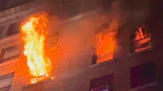  EARLY ARRIVAL  FDNY Manhattan 10-77 Box 1056 Fire out 3 Windows on the 11th Floor of a High Rise