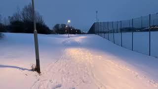 Walking In Märsta - Sweden on a Snowy track without music | Walking in winter’s beautiful evening