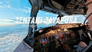 INCREDIBLE COCKPIT VIEW B737 900ER LANDING IN JAYAPURA. ILS APPROACH PROCEDURE