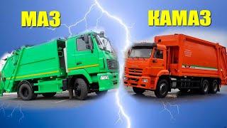 Мусоровоз MAZ зеленый против KAMAZ красный. Коммунальный батл мусоровозов.