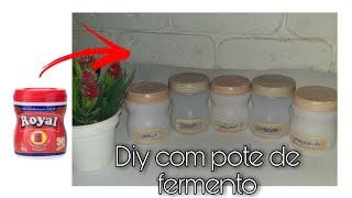 Diy porta tempero com pote de fermento/pó Royal/tampa fake de madeira