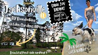 RV CAMPING IN JACKSONVILLE, FL ️ Boondocking @ Eden Gardens Hipcamp + Beach day with Willie! 