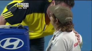 Marat Safin Kissing net cord lady after accidently hitting her with the ball (funny)