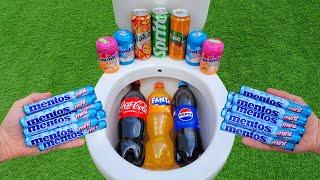 Big Coca Cola, Pepsi, Fanta and Mentos VS Sprite, Fuse Tea, Yedigün and Fruity Mentos in toilet