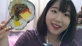 3D Korean 한국어 ASMR/김밥,떡볶이,튀김먹기/Eating Sounds/Binaural/Soft Speaking