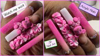 DIY  WATCH ME FREESTYLE PINK 3D NAIL ART NAILS!#101 #101