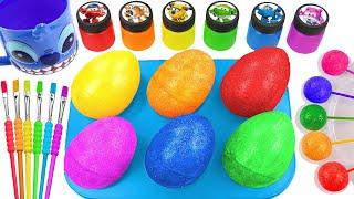 Satisfying Video l How to make Rainbow Super Eggs From Mixing Glitter Slime in Lolypop Cutting ASMR