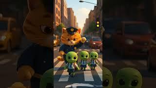 Cat Traffic Officer Helps Alien Kids Cross the Street Safely! 