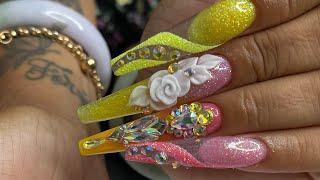 Watch me work | 3D rose | nail forms | peachy yolk lol