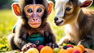 Adorable Monkey and Goat Best Friends: Fun, Food, and Friendship!