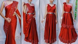 5 ELEGANT DRAPING OF PLAIN SAREE|GOWN STYLE SAREE DRAPING|STEP BY STEP|HINDI|GLAMBEAUTYY'S