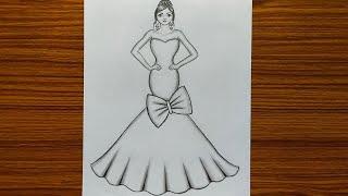 Easy Barbie doll drawing | Barbie drawing | How to Draw a Barbie With Beautiful Dress | art video