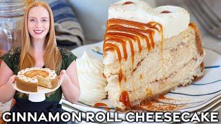 Cinnamon Roll Cheesecake w/ Caramel & Cream Cheese Frosting