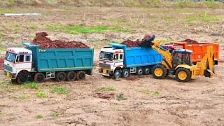 Jcb 5cx backhoe loading mud in Tata truck 2518 and Tata Tipper Truck | jcb video cartoon