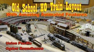 Train Layout Tour - The UP Roundhouse in Ogden Utah with Animated Features