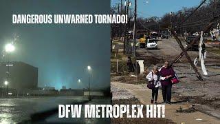 Dangerous Unwarned Tornado Hits DFW Metroplex - Storm Chasing At Night - Irving, TX Damaged [4K60]