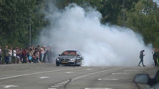 CARS LEAVING CAR SHOW! EXTREME BURNOUTS AND LOUD ACCELERATIONS!!!