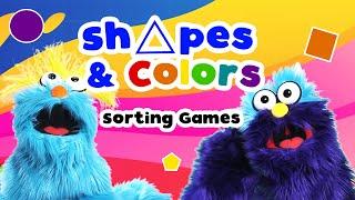 Easy Color & Shape Sorting Game:  Bings and Potts Puppet Show for Kids