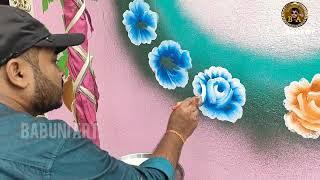 How to paint rose flower design for marriage / wedding art #wallpainting