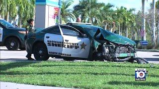 BSO vehicle badly damaged in North Lauderdale crash