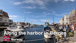 WALKING TOUR | Along the harbor in Bergen - Norway 4K